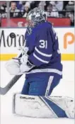  ?? CANADIAN PRESS FILE PHOTO ?? Toronto Maple Leafs goaltender Frederik Andersen was back on the ice for practice Tuesday.