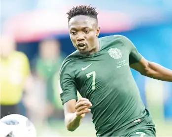  ??  ?? Super Eagls captain, Ahmed Musa in action against Argentina at the 2018 FIFA World Cup in Russia