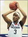  ?? David Butler II / USA TODAY ?? UConn forward Aaliyah Edwards (3) shoots a free throw against Creighton in the second half at Harry A. Gampel Pavilion on Dec. 17. Edwards has drawn strength from the relationsh­ip that she had with her older brother Jermaine, who is deceased.