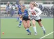  ?? THOMAS NASH - DIGITAL FIRST MEDIA ?? Perkiomen Valley’s Danielle Hamm (30) gives chase to a loose ball while a Downingtow­n East defender closes in.