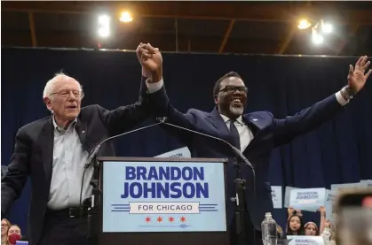  ?? Anadolu Agency/Getty Images ?? Brandon Johnson won the election for Chicago mayor Tuesday evening, pulling ahead of his centrist opponent Paul Vallas. Photograph: