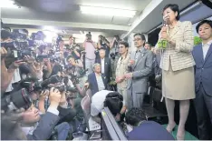  ??  ?? ROCK THE VOTE: The former defence minister speaks after her landslide victory in the Tokyo election. She surpassed her nearest competitor by over one million votes.
