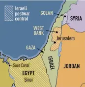  ??  ?? Our map shows the situation prior to the conflict and subsequent Israeli gains: Sinai, the West Bank, Gaza and the Golan Heights