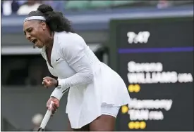  ?? ALBERTO PEZZALI — THE ASSOCIATED PRESS ?? Serena Williams celebrates after winning a point against Harmony Tan on Tuesday.