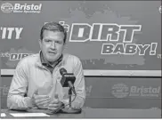  ?? Ap-david Crigger ?? Jerry Caldwell, executive vice president and general manager of Bristol Motor Speedway, announces during a news conference, Wednesday in Bristol, Tenn., that the NASCAR Cup series auto race scheduled at the track for March 28, 2021, will be run on dirt.