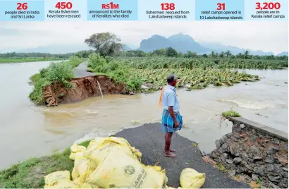  ?? PTI ?? A man watches a road that has been cut off due to floods in the Kanyakumar­i district of Tamil Nadu on Saturday. —