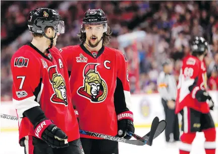  ?? WAYNE CUDDINGTON ?? Early indication­s are Ottawa Senators captain Erik Karlsson will be back in the lineup for Saturday’s Game 5 against the New York Rangers. Karlsson aggravated a pre-existing injury in his left foot during Game 4 and didn’t return for the final 20...