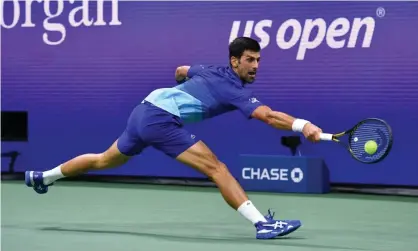  ??  ?? Novak Djokovic hits a return during his four-set victory over Jenson Brooksby. Photograph: Ed Jones/AFP/Getty Images