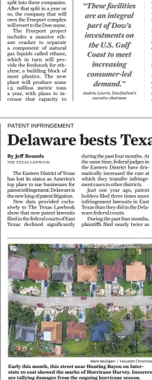  ?? Mark Mulligan / Houston Chronicle ?? Early this month, this street near Hunting Bayou on Interstate 10 east showed the marks of Hurricane Harvey. Insurers are tallying damages from the ongoing hurricane season.