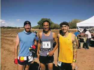  ?? Courtesy photo ?? Left to right, the top three finishers at the 2018 Canyon de Chelly Ultramarat­hon: Dustin Martin of Albuquerqu­e, Seth Wealing of Boulder, Colorado and Travis Thompson, who hails from Taos and lives in Seattle.