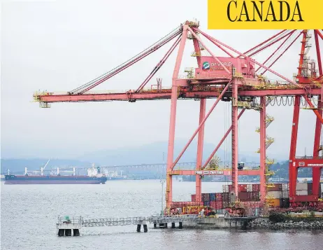  ?? BEN NELMS FOR NATIONAL POST FILES ?? Canadian ports, including Vancouver’s container port shown here, handled almost $90 billion of Canada’s exports to world markets last year.