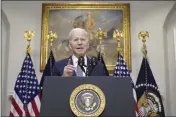  ?? ANDREW HARNIK — THE ASSOCIATED PRESS ?? President Joe Biden speaks about the banking system in the Roosevelt Room of the White House on Monday in Washington.