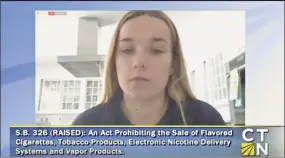  ?? Screenshot ?? Greer Levy, a junior at Greenwich High School, spoke at a Public Health Committee Hearing on Feb.8 regarding a bill that would ban the sale of flavored tobacco products in Connecticu­t if passed.