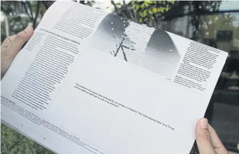  ?? The local printer of the Thailand edition of the “Internatio­nal New York Times” left blank spaces on yesterday’s opinion page, the second removal of content from the newspaper this week and the third time in three months.
KOSOL NAKACHOL ??
