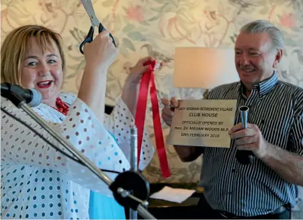  ??  ?? Wigram Member of Parliament Megan Woods opens 16 new apartments and a community centre at the Lady Wigram Retirement Village as owner John Tooby looks on.