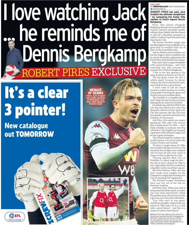  ??  ?? Villa’s Jack Grealish has similar qualities to Bergkamp, says Pires (both below in
Gunners days)