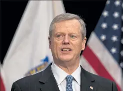  ?? POOL PHOTO ?? Gov. Charlie Baker unveils his $45.6 billion fiscal 2022 budget proposal at a press conference in the Massachuse­tts State House on Wednesday.