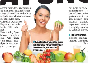  ??  ?? Las frutas verdes son las que se recomienda­n consumir en estos ayunos.