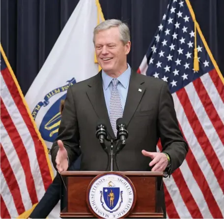  ?? ANGELA ROWLINGS / HERALD STAFF FILE ?? BIG DAY: Gov. Charlie Baker is backing candidates to be elected Tuesday to the Republican State Committee.