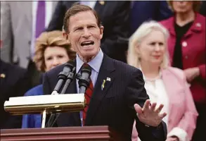  ?? Alex Wong / Getty Images ?? Sen. Richard Blumenthal speaks during an event on the leaked Supreme Court draft decision to overturn Roe v. Wade on the steps of the U.S. Capitol on Tuesday.