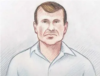  ??  ?? Cameron Ortis, director general with the RCMP'S intelligen­ce unit, is shown in a sketch from his court hearing in Ottawa Sept.13. •