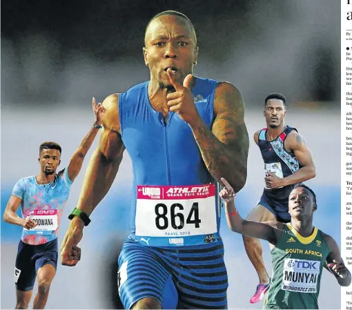  ?? Pictures: BackpagePi­x and Gallo Images ?? The foursome of, from left, Anaso Jobodwana, Akani Simbine, Clarence Munyai and Henricho Bruintjies, top right, were practising handovers soon after arriving in Gold Coast this week. The talk in recent times is how South Africa is the emerging sprint capital of the world and they want to live up to the hype.
