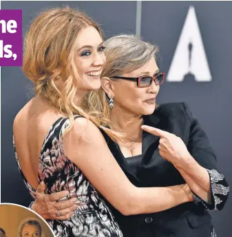  ?? JORDAN STRAUSS, INVISION VIA AP ?? Above, Billie Lourd and her mom, Carrie Fisher, arrive at the Governors Awards on Nov. 14, 2015, in Los Angeles. At left, Lourd ( in earmuffs) and her Scream Queens co- stars.