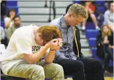  ?? Michael Short / Special to The Chronicle ?? Warriors head coach Steve Kerr (right) and Matt Deitsch, whose sister survived the Parkland, Fla., attack, attend a town hall meeting in Newark.