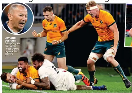  ?? ?? JOY AND DESPAIR: Fainga’a goes over while (inset) Jones rages at his players