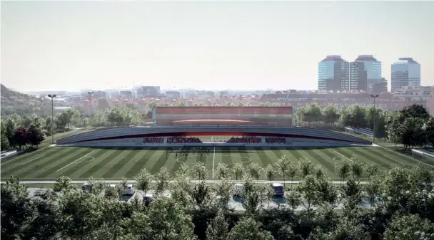  ??  ?? CIUDAD DEPORTIVA.
Recreación virtual del proyecto de ciudad deportiva de la Fundación Damm, que se ubica entre la montaña de Montjuïc y el barrio de la Marina.