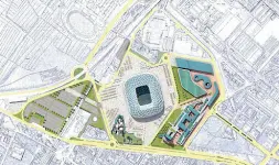  ??  ?? Il rendering del nuovo stadio e della Cittadella nell’area dell’attuale Mercafir