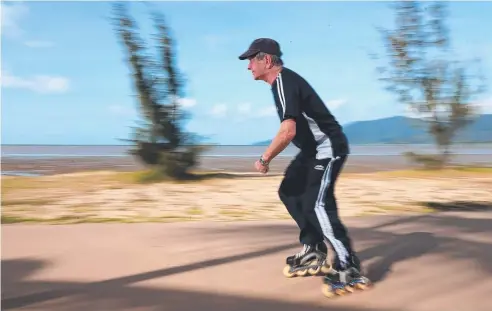  ?? Picture: STEWART McLEAN ?? GOT HIS SKATES ON: Tony Peace, 70, of Manoora, roller blades every day on the Esplanade.