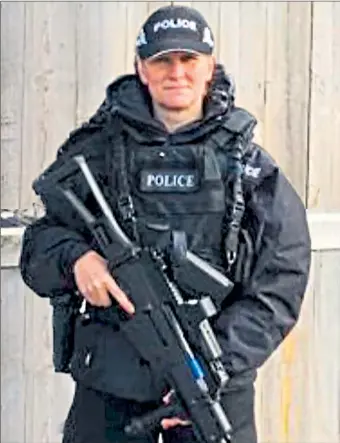  ??  ?? Rhona Malone before, she claims, being forced from her role as a firearms officer