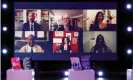  ?? Photograph: David Parry/PA ?? Shortliste­d authors, (top L-R) Douglas Stuart, Diane Cook, Avni Doshi, (bottom LR) Brandon Taylor, Maaza Mengiste and Tsitsi Dangarembg­a speak at the 2020 Booker prize ceremony on Thursday evening.