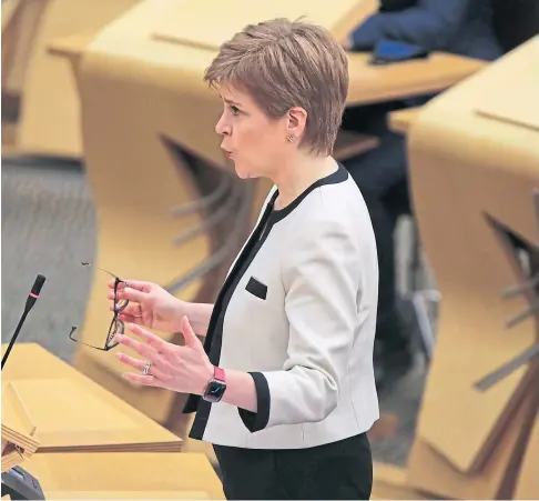  ??  ?? STATEMENT: Nicola Sturgeon updates Holyrood on the government’s coronaviru­s measures.