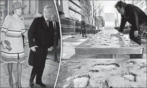  ??  ?? Belgische Koning Filip en koningin Mathilde tijdens de onthulling van een monument voor de slachtoffe­rs, pal naast de EU-hoofdkanto­ren, bij metrostati­on Maalbeek. (Foto: Daily Express)