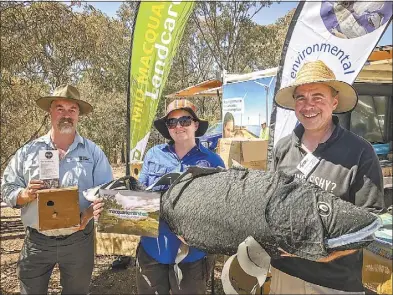  ??  ?? Andy Mcquie, Melissa Gray and Terry Korodaj were sharing informatio­n about our region’s natural habitats at the Lake Burrendong Fishing Classic.