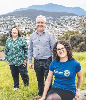  ?? Picture: Eddie Safarik ?? Rotary Club of Hobart president Belinda Jefferies, right, past president Noel Hunt and local philanthro­pist Catriona D’Orazio, of Braeview Estate Developmen­t.