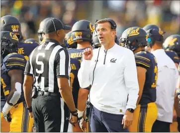  ?? EZRA SHAW — GETTY IMAGES ?? Cal coach Justin Wilcox, in his debut season, needs to win one of his next two games to reach the six-victory threshhold and become bowl eligible. Wilcox has coached as defensive coordinato­r at USC and Washington.