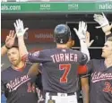  ?? PATRICK MCDERMOTT/GETTY IMAGES ?? Washington’s Trea Turner celebrates after hitting a solo home run in the second inning. The Orioles led 5-1 heading into the bottom of the fifth but couldn’t hold on. COVERAGE, PG 5