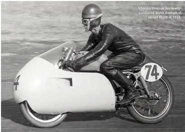  ??  ?? Noel Gardiner on his newlypurch­ased Walsh Bantam at Mount Druitt in 1958.