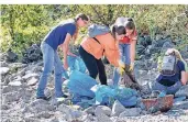  ?? FOTO: HEIKO LISSY ?? In Dormagen kamen am Rheinufer am Ende rund zwei Tonnen Müll zusammen.