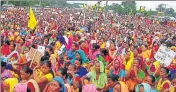  ?? PTI ?? Protesters block National Highway31 over their demand for the creation of a separate state, Bodoland, by carving parts of areas in lower Assam, in Baksa district on Monday.