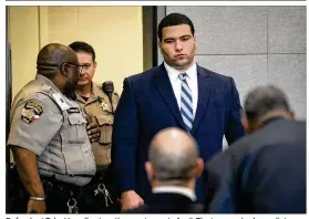  ?? JAY JANNER / AMERICAN-STATESMAN ?? Defendant Tyler Harrell enters the courtroom in April. The jury reached a verdict Monday after more than 14 hours of deliberati­ons.