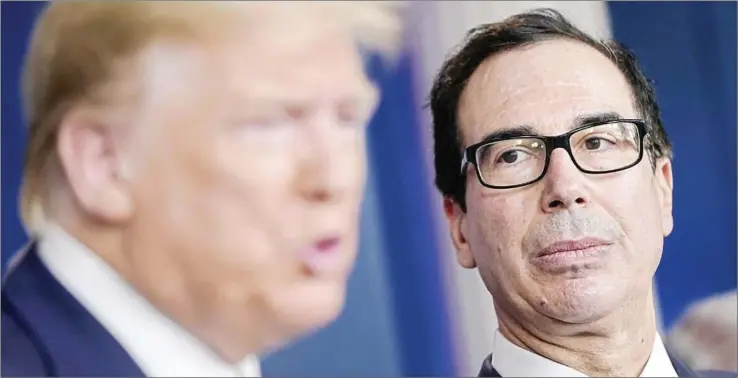  ?? AFP ?? On Tuesday, US Treasury Secretary Steven Mnuchin (right) said officials were drawing up a package that could surpass $1 trillion, on top of $300 billion in deferred tax payments.