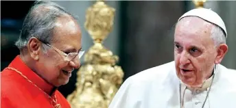  ?? ?? THE VATICAN’S CONFESSION BOX: Pope Francis meets Cardinal Malcom Ranjith In the Holy See to hear his lament of justice denied to his Lankan Catholic flock