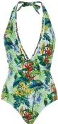  ??  ?? Tropical print swimsuit, £20, oasis-stores.com