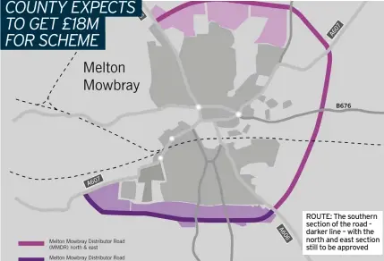  ?? ?? ROUTE: The southern section of the road darker line – with the north and east section still to be approved