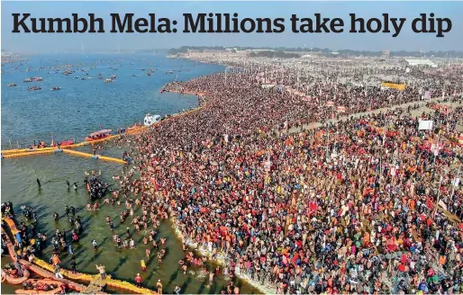  ?? Shahi Snan (royal bath), PTI ?? a sea of devotees gathers to take bath at sangam on the occasion of makar sankranti, the first during the kumbh mela in prayagraj on tuesday. —