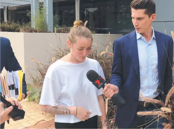  ??  ?? Tayla Jade Grundy leaves court after pleaded guilty to her part in the assault on a 15-year-old schoolgirl at a bus stop.